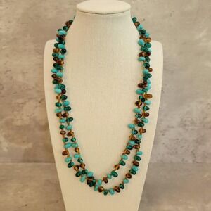 Vintage Amber Turquoise Lucite Glass Necklace Boho‎ Nugget Bead